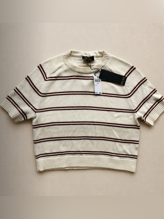 Truth By Republic Sweaters - NWT Truth by Republic Ivory Brown Striped Short Sleeve Knit Sweater Top cropped
